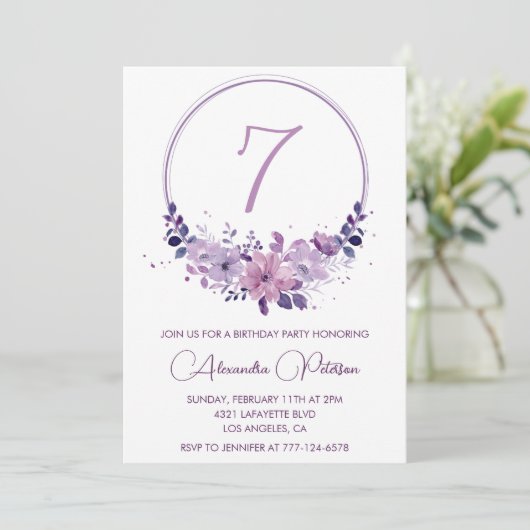 Elégantes invitations de 7ème anniversaire Floral  (Debout devant)