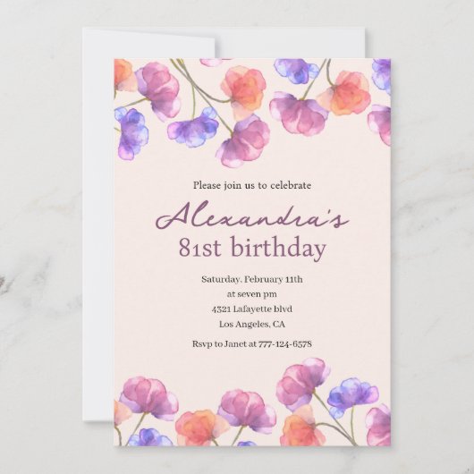 Elégantes invitations de 81e anniversaire Boho Flo (Devant)