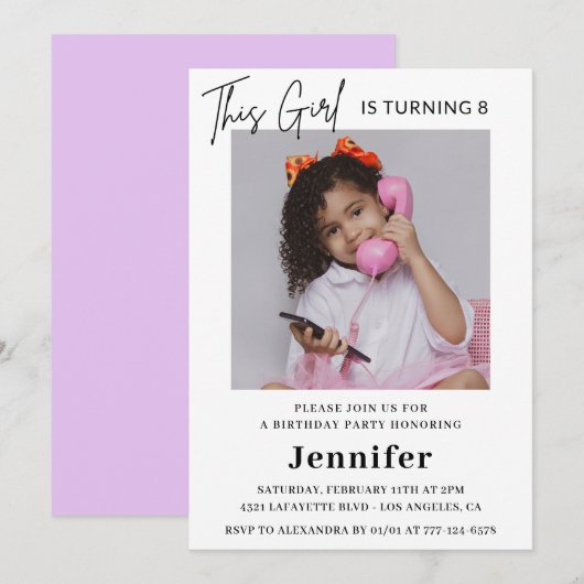 Elégantes invitations de 8e anniversaire Photo Gir (Devant / Derrière)