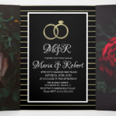 Élégantes invitations de mariage à rayures dorées  (Intérieur au milieu)