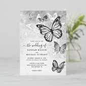 Élégantes invitations de mariage papillon en argen (Debout devant)