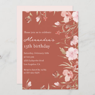 Elégantes invitations pour 13e anniversaire Floral