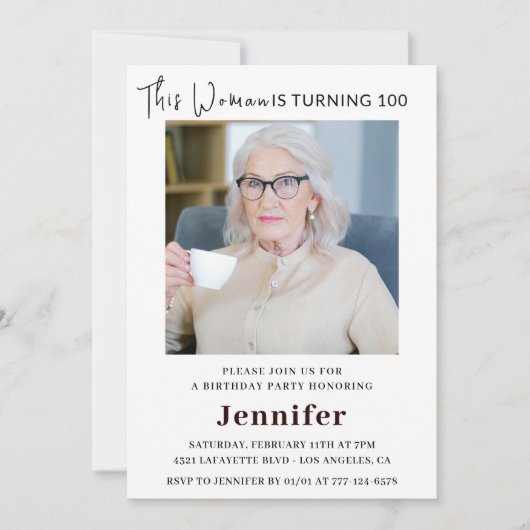 Élégantes invitations pour son 100e anniversaire P (Devant)