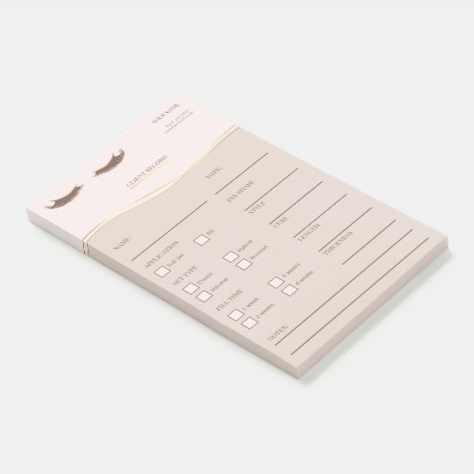 Élégantes notes Post-it® beige et or pour clientes (Incliné)