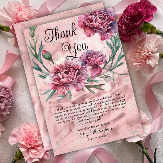 Élégantes Œillets Rose Aquarelle Merci