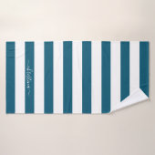 Élégantes rayures bleu sarcelle et blanc personnal (Serviette de bain)