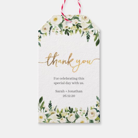 Élégantes roses blanches et étiquettes de Merci Ma (Devant)