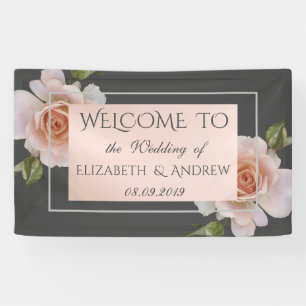 Élégantes roses chic, bannière de mariage florale