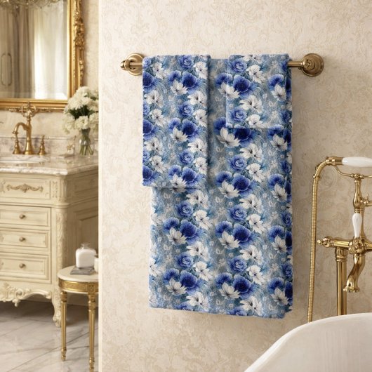 Élégantes roses et lys bleus et blancs 
