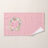 Élégantes Roses Florales Rose Monogramme Script (Serviette à main)
