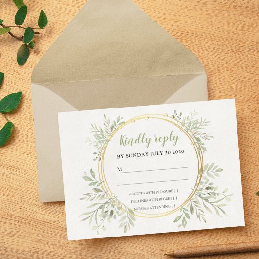 Élégantes RSVP de mariage avec verdure et cadre do