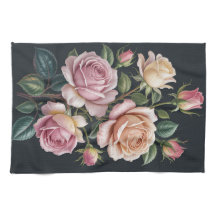 Élégantes serviettes de cuisine florales rose vint
