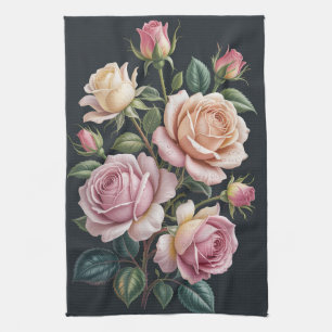 Élégantes serviettes de cuisine florales rose vint