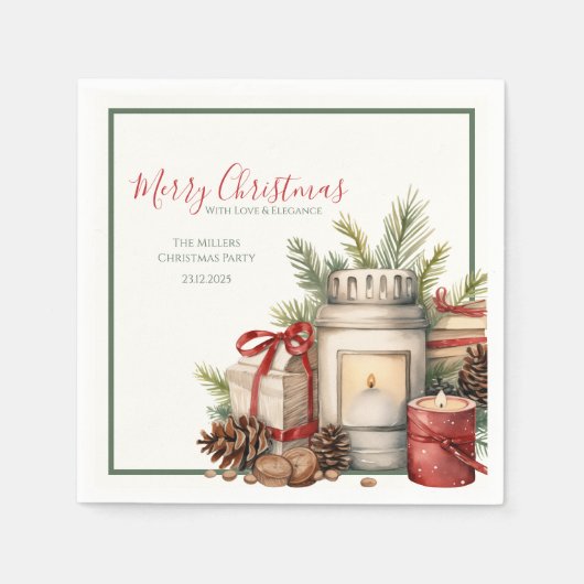 Élégantes serviettes en papier de Noël en rouge et (Devant)