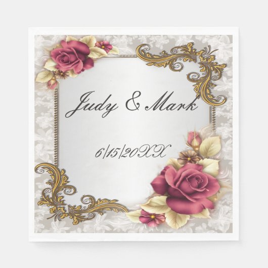 Élégantes serviettes en papier Roses rouges (Devant)