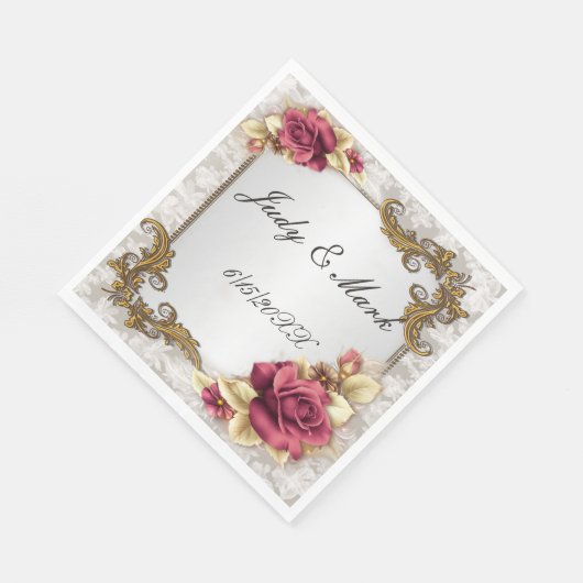 Élégantes serviettes en papier Roses rouges (Coin)