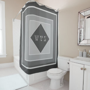 Élégantes Tons De Monogramme Gris Douche Rideau
