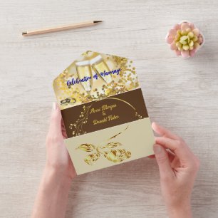 Elegantie Aardse kleuren Bruiloft All In One Uitnodiging