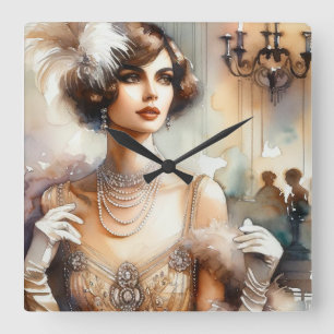 Elegantie Art Deco Lady Wandklok Vierkante Klok