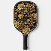Elegantie in Beweging: Zwart en Gouden Bloemen Pickleball Paddle (Achterkant)