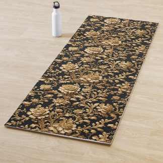 Elegantie in Beweging: Zwart & Goud Barok Bloemen Yogamat