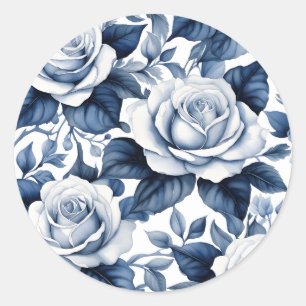 Elegantie in blauw Roos Ronde Sticker