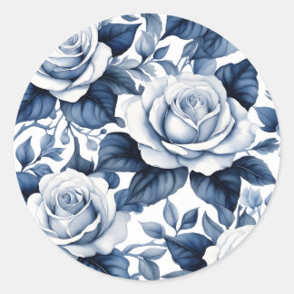 Elegantie in blauw Roos Ronde Sticker
