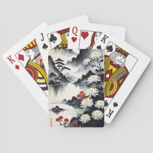 Elegantie in bloei: bloem- en landschapsharmonie pokerkaarten