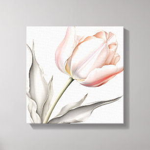 Elegantie in bloei: roze tulp met bladeren canvas afdruk
