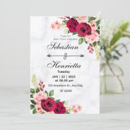 Elegantie in het rood: Floral bruiloft uitnodiging