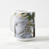 Elegantie in het wit: de majestueuze Aussie Cockat Koffiemok (Voorkant links)