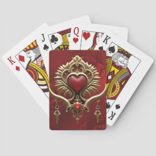 Elegantie in rode glans met een hart. pokerkaarten