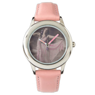elegantie in roze bloemenjurk horloge