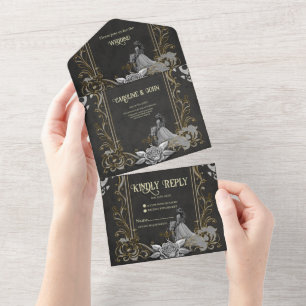 Elegantie in zilver en zwart. all in one uitnodiging