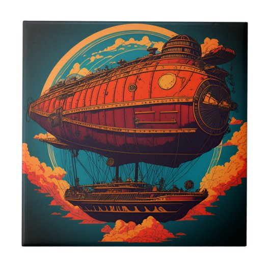 elegantie - Majestic Steampunk Airship Tegeltje (Voorkant)