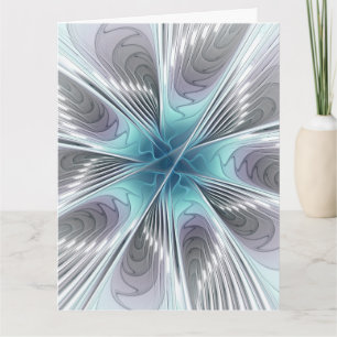 Elegantie Modern Blauw Grijs Witte Fractale Kunst  Bedankkaart