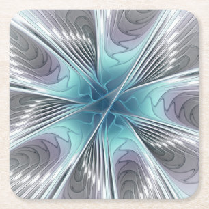 Elegantie Modern Blauw Grijs Witte Fractale Kunst  Vierkante Kartonnen Onderzetter