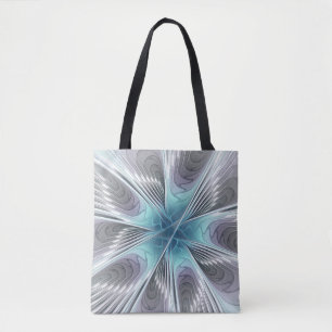 Elegantie Moderne Blauwgrijze Witte Fractale Kunst Draagtas