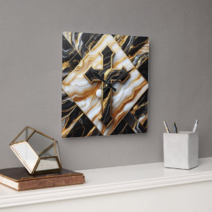 Elegantie Monochroom Keramisch patroon vergulde aa Vierkante Klok