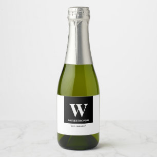 Elegantie Monogram minimale Huwelijk Sparkling Wijnetiket