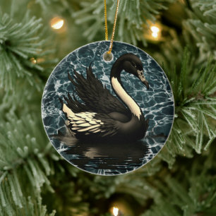 Elegantie onthuld: Black Swan artistiek Keramisch Ornament