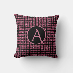Elegantie Roze Diamanten Edelsteen Patroon Monogr Kussen