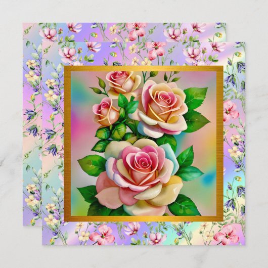 Elegantie Rozen Roze en Geel Waterverf Pastel Notitiekaartje (Voorkant / Achterkant)