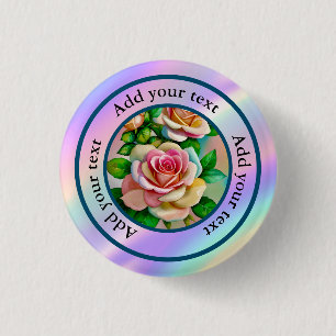 Elegantie Rozen Roze en Geel Waterverf Pastel Ronde Button 3,2 Cm
