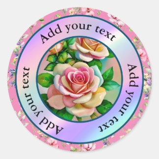 Elegantie Rozen Roze en Geel Waterverf Pastel Ronde Sticker