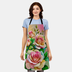 Elegantie Rozen Roze en Geel Waterverf Pastel Schort