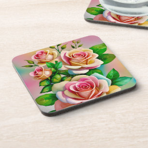 Elegantie Rozen Roze en Gele Waterverf Pastel Bier Onderzetter