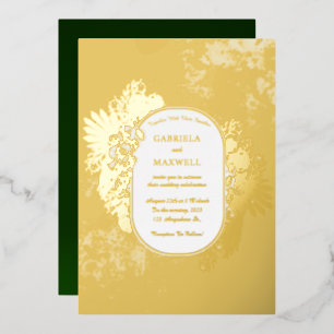Elegantie Smaragd Groen en Gouden Huwelijk Folie Uitnodiging