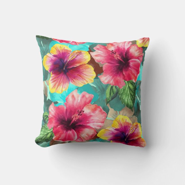 Elegantie van het eiland: Hibiscus Pattern Design Kussen (Voorkant)