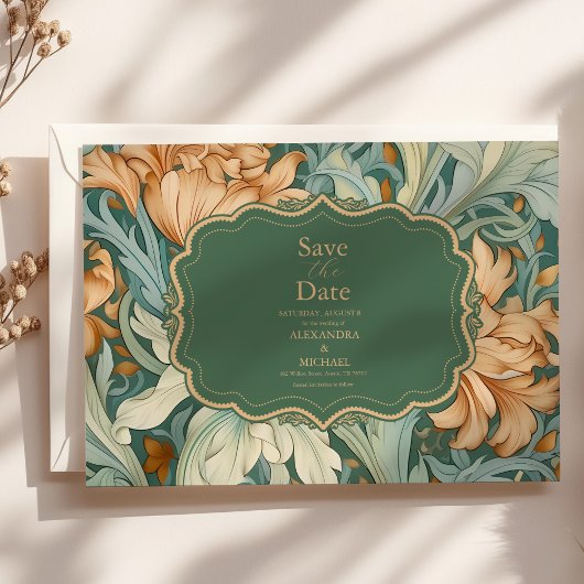 Elegantie William Morris Floral Wedding Save The Date